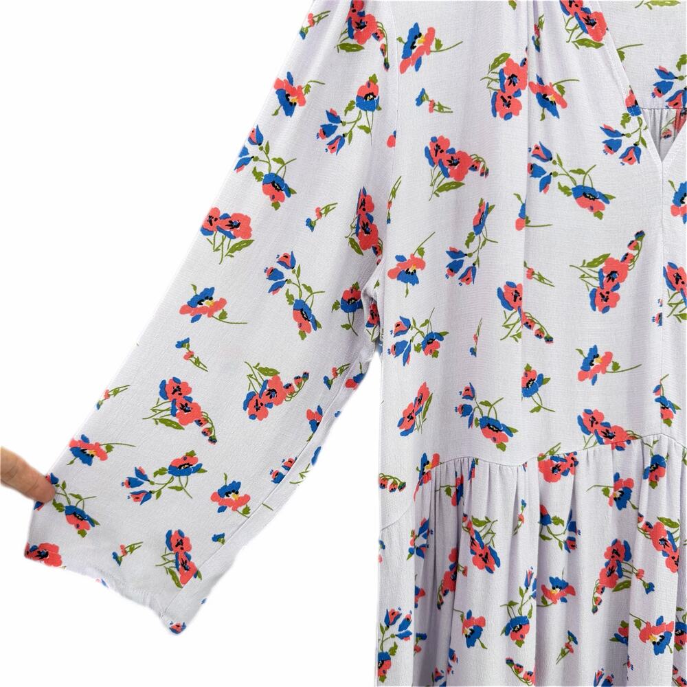 Maeve Anthropologie Juno Floral Printed Lilac Lavender 3/4 Sleeve Mini Dress - Picture 8 of 11
